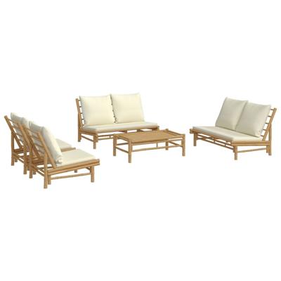 3-delige Loungeset met kussens bamboe crèmewit - thumbnail