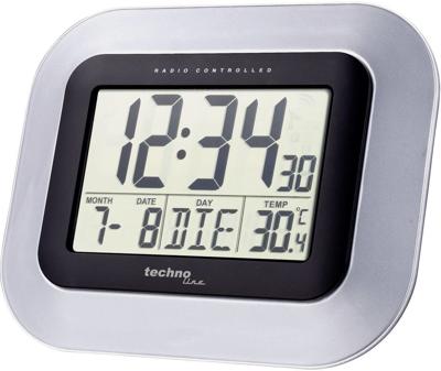 Techno Line WS 8005 Wandklok Zendergestuurd 22.8 cm x 18 cm x 2.8 cm Zilver, Zwart