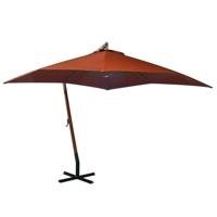Zweefparasol met paal 3x3 m massief vurenhout terracottakleurig - thumbnail