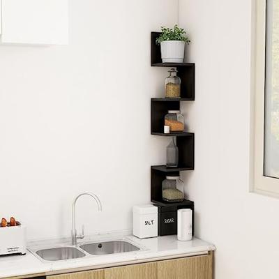 Hoekwandschap 20x20x127,5 cm bewerkt hout zwart
