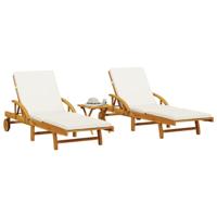 Ligbedden 2 st met tafel massief acaciahout - thumbnail
