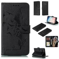 Feather patroon Litchi textuur horizontale Flip lederen draagtas met portemonnee & houder & kaartsleuven voor Galaxy S10 PLUS (zwart) - thumbnail