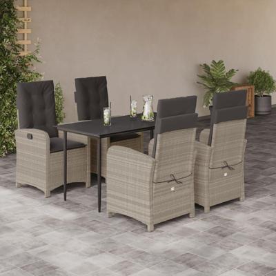 5-delige Tuinset met kussens poly rattan lichtgrijs
