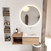 MONDIAZ BUKLA 100cm badmeubel met open module 40 kleur Washed Oak met 1 lade. Wastafel CLOUD rechts 0 kraangaten kleur Talc. - thumbnail