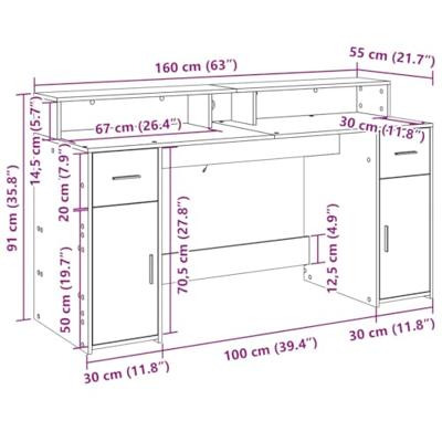 Bureau met LED-verlichting 160x55x91 cm hout sonoma eikenkleur