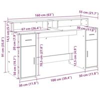 Bureau met LED-verlichting 160x55x91 cm hout gerookt eikenkleur - thumbnail