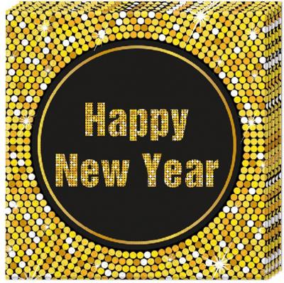Servetten Happy New Year goud-zwart Servetten Happy New Year goud-zwart
