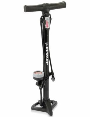 Dunlop Staande Fietspomp Pro Uitvoering Analoge Drukmeter Dubbele Ventielkop Zwart