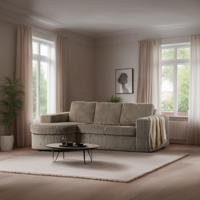 BASE 3-zits Loungebank 'Mats' Links/Rechts, Rib, kleur Beige - thumbnail