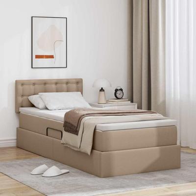Opbergbed met LED met matras Cappuccino 90 x 200 cm Nep Leer