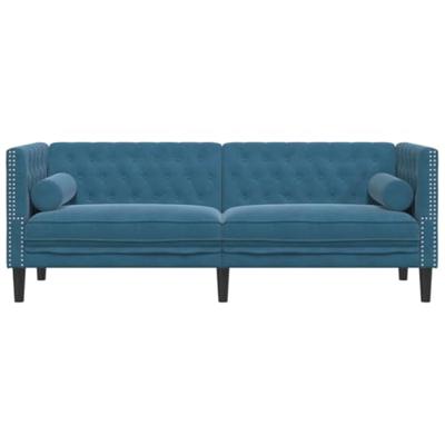 Driezitsbank Chesterfield-stijl met bolsters fluweel blauw Driezitsbank Chesterfield-stijl met bolsters fluweel blauw