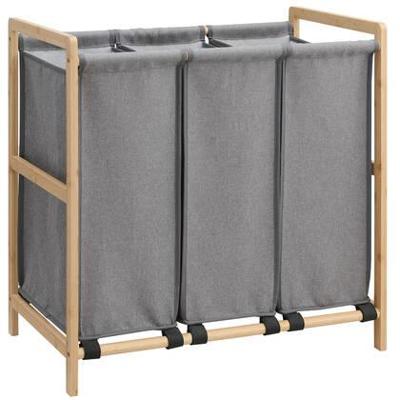 Wasmand - Wassorteerder met 3 Vakken - Stof | Bamboe - Grijs Wasmand - Wassorteerder met 3 Vakken - Stof | Bamboe - Grijs