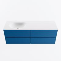 MONDIAZ VICA 140cm badmeubel onderkast Jeans 4 lades. Wastafel MOON links zonder kraangat, kleur Talc. - thumbnail