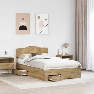 Bedframe met hoofdeinde Artisan Eiken 120 x 190 cm Bewerkt hout