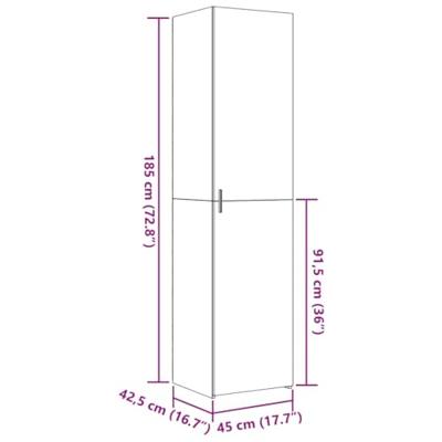 Hoge kast 45x42,5x185 cm bewerkt hout gerookt eikenkleurig