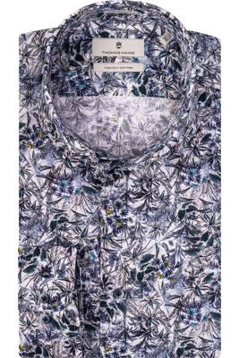 Thomas Maine Overhemd Blauwe Bloemen Allover Print Cutaway Tailored Fit