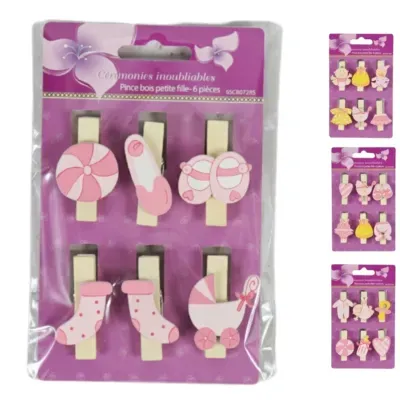 Houten Knijper baby roze 4 assorti set van 6 | 48 stuks