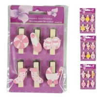 Houten Knijper baby roze 4 assorti set van 6 | 48 stuks - thumbnail