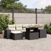 7-delige Loungeset met kussens poly rattan zwart - thumbnail