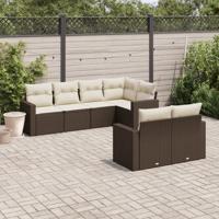 7-delige Loungeset met kussens poly rattan bruin - thumbnail