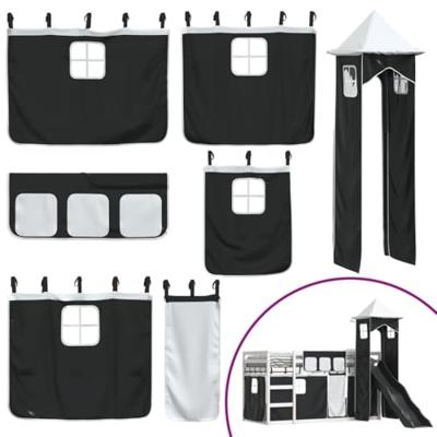 Stapelbed met glijbaan en gordijnen wit en zwart 90x190 cm