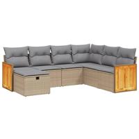 7-delige Loungeset met kussens poly rattan gemengd beige - thumbnail