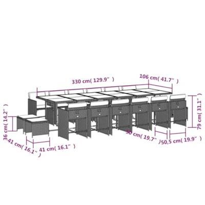 17-delige Tuinset met kussens poly rattan grijs