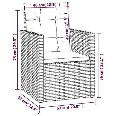 Tuinstoel met kussens poly rattan zwart - thumbnail