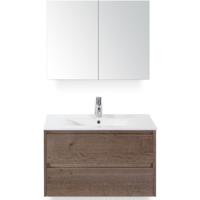 Dante Badmeubelset 80 cm - Tabacco - Keramische Wastafel Wit Enjoy met Spiegelkast - thumbnail