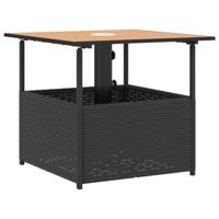 Tuintafel met parasolgat 55x55x46,5 cm poly rattan zwart - thumbnail