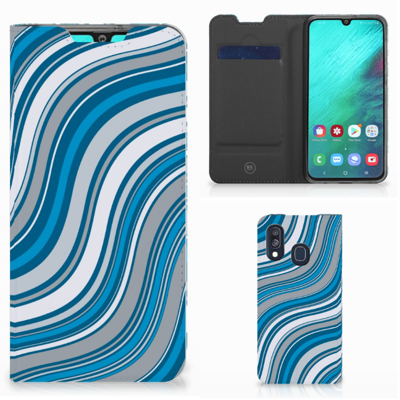 Samsung Galaxy A40 | Hoesje met Magneet | Waves Blue Samsung Galaxy A40 | Hoesje met Magneet | Waves Blue