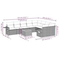 10-delige Loungeset met kussens poly rattan zwart - thumbnail