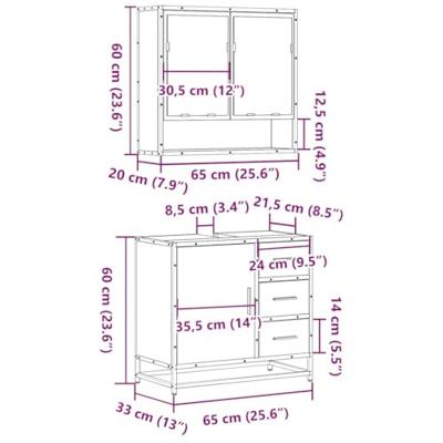 2-delige Badkamermeubelset bewerkt hout gerookt eikenkleurig 2-delige Badkamermeubelset bewerkt hout gerookt eikenkleurig