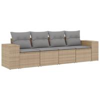 4-delige Loungeset met kussens poly rattan beige - thumbnail