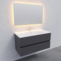 Badkamermeubel BWS Helsinki 100x46cm Keramiek Midden Mat Antraciet 2 Laden (1 kraangat) - thumbnail