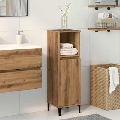 Badkamerkast 30x30x100 cm bewerkt hout artisanaal eikenkleurig