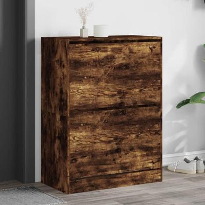 Schoenenkast met 2 klaplades 80x42x108 cm gerookt eikenkleurig