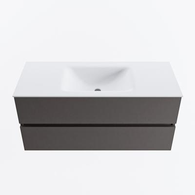 MONDIAZ VICA 110cm badmeubel onderkast Dark Grey 2 lades. Wastafel CLOUD midden zonder kraangat, kleur Talc.