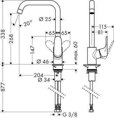 Hansgrohe Focus E2 keukenkraan met hoge draaibare uitloop instelbaar 110 graden, 150 graden en 360 graden chroom 31820000