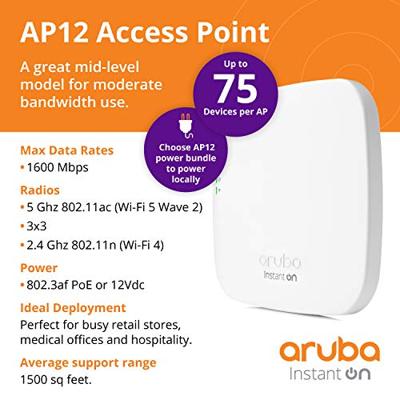 Hewlett Packard Enterprise Instant On AP12 (RW) access point Wi-Fi 5 Wave2 3x3 Hewlett Packard Enterprise Instant On AP12 (RW) access point Wi-Fi 5 Wave2 3x3