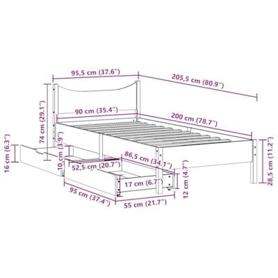 Bedframe met lades massief grenenhout 90x200 cm