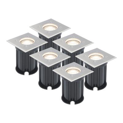 Set van 6 LED Grondspots vierkant buiten - Dimbaar - GU10 - 4000K neutraal wit - 4 Watt 345 Lumen - Tuinspot - Oprit - RVS - IP64 Waterdicht