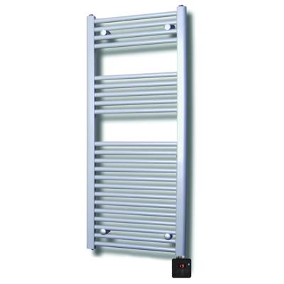 Elektrische Design Radiator Sanicare Plug & Play 111,8x60 cm Zilvergrijs 730 Watt Met Chroom Thermostaat En Bluetooth Links Sanicare