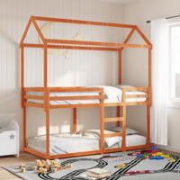 Stapelbed met dak massief grenenhout wasbruin 90x190 cm - thumbnail