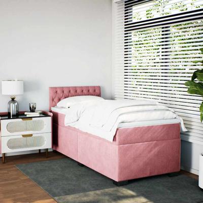 Boxspring met matras fluweel roze 100x200 cm - thumbnail