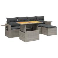 6-delige Loungeset met kussens poly rattan grijs - thumbnail