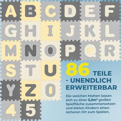 Puzzelmat 86 delig met getallen en letters Grijs - thumbnail