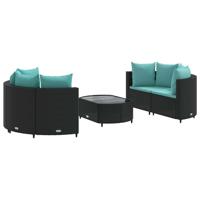 5-delige Loungeset met kussens poly rattan zwart - thumbnail