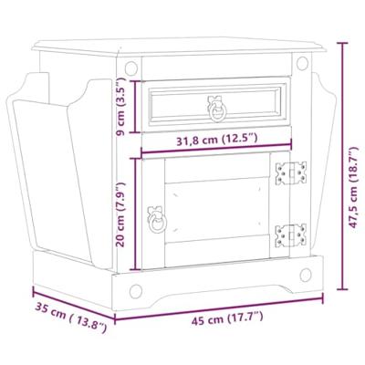Nachtkastje Corona 45x35x47,5 cm massief grenenhout