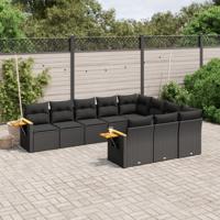 10-delige Loungeset met kussens poly rattan zwart - thumbnail